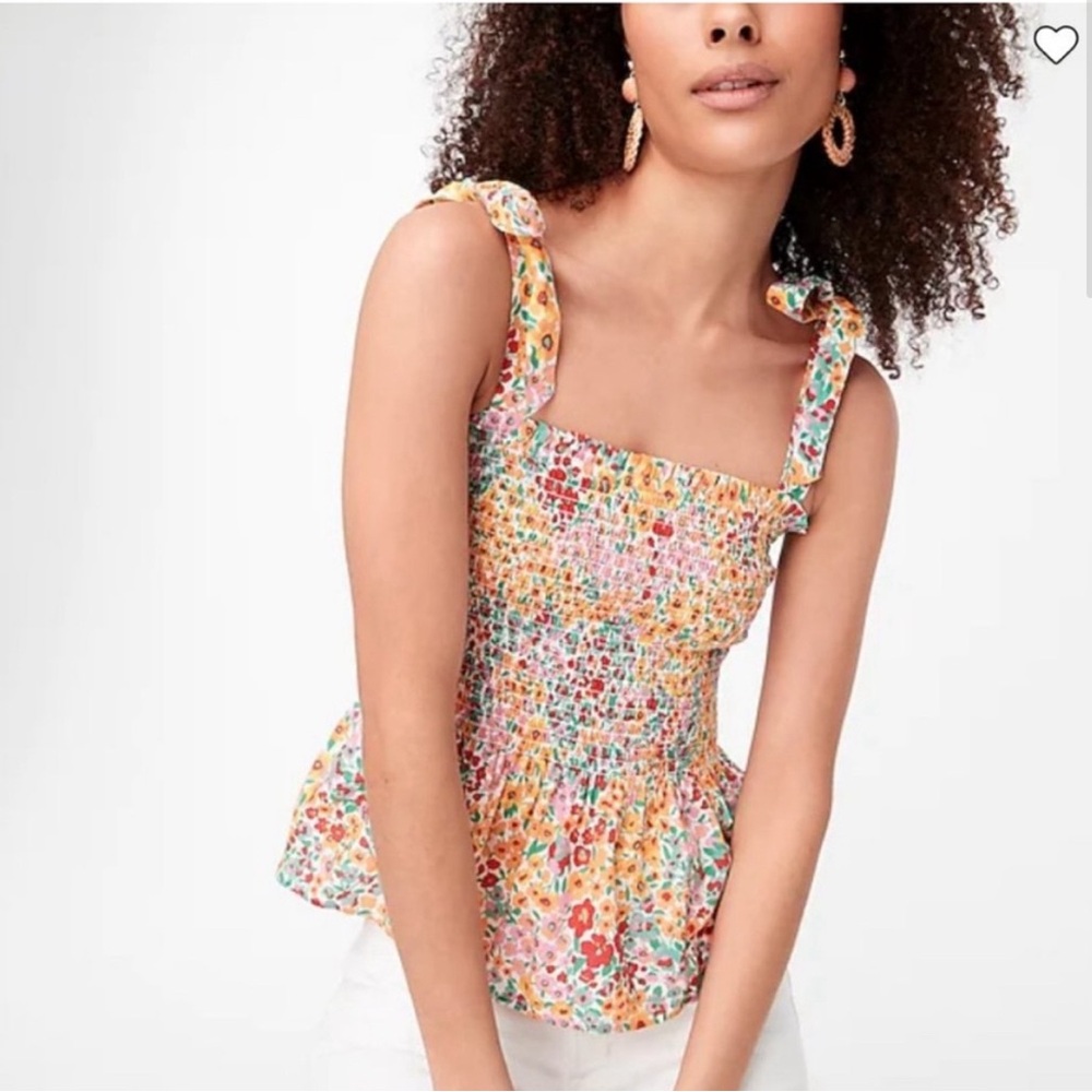 JCrew Factory Smocked Tie Shoulder Floral Tank Top